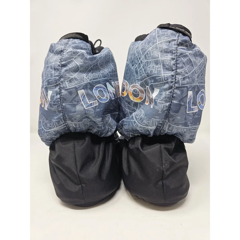 Lina & Max London Map Print Fleece‎ Lined Booties Slippers Warm Cozy Size L